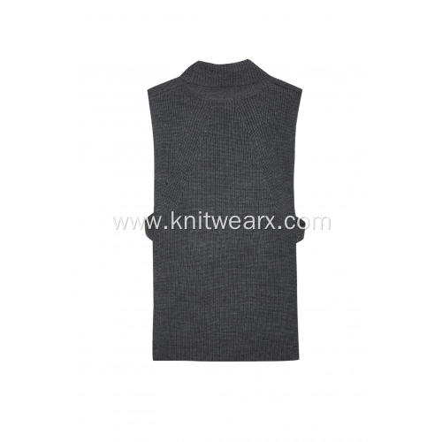 Women's Knitted Turtleneck Sleeveless Side Slit Pullover